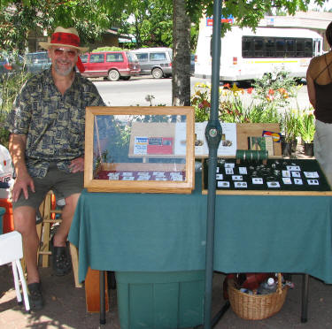 Terry Warbey and some of his hand made jewellery at the Saturday Market on Salt Spring Island.