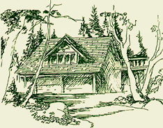 Woodland Chalet on Salt Spring Island - surrounded by tall arbutus and fir trees.